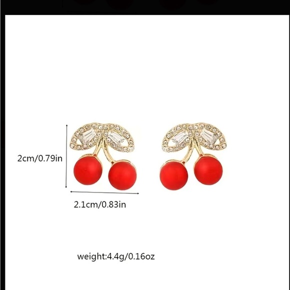 Cherry Red & Gold Rhinestone Earrings - Picture 2 of 3
